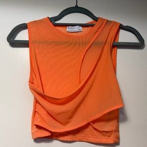 Bershka Bright Orange Draped Sheer Cutout Crop Top